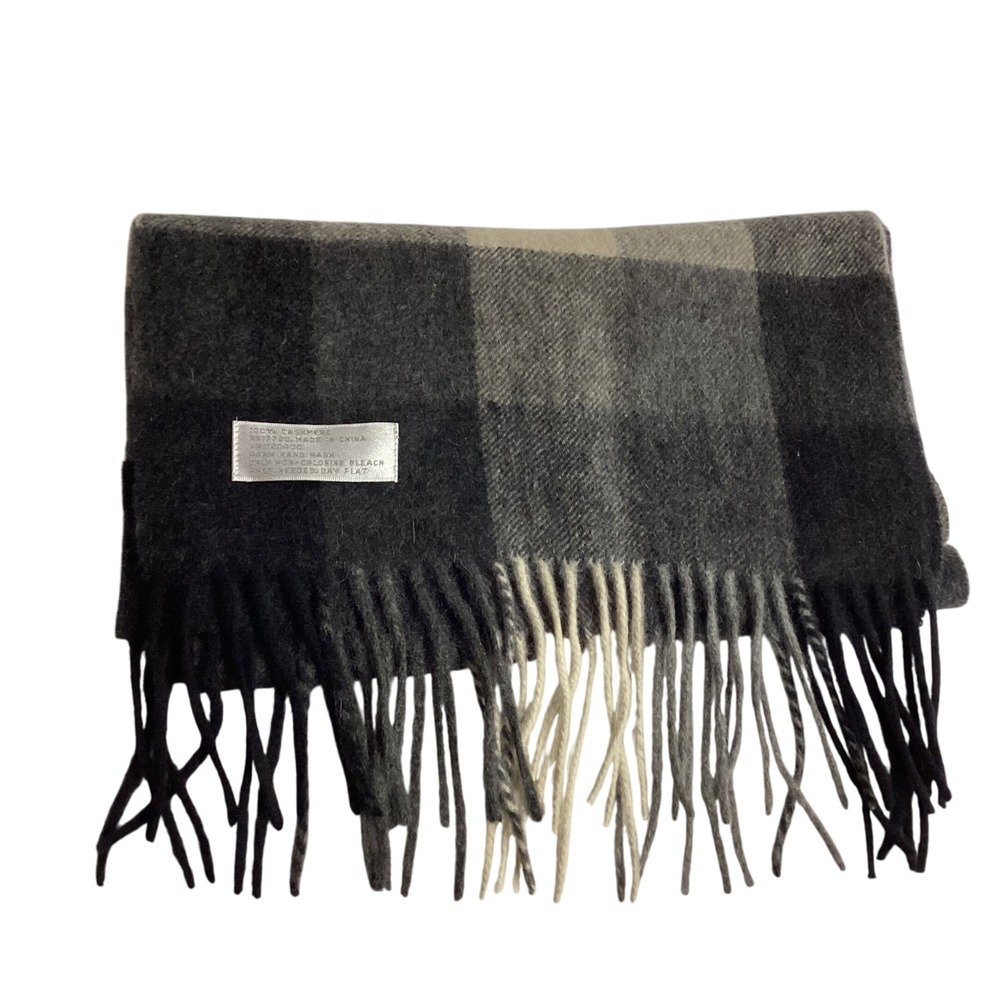 Cashmere Scarf Gray Charcoal Beige Plaid Warm Winter Soft Fringe Shawl Unisex